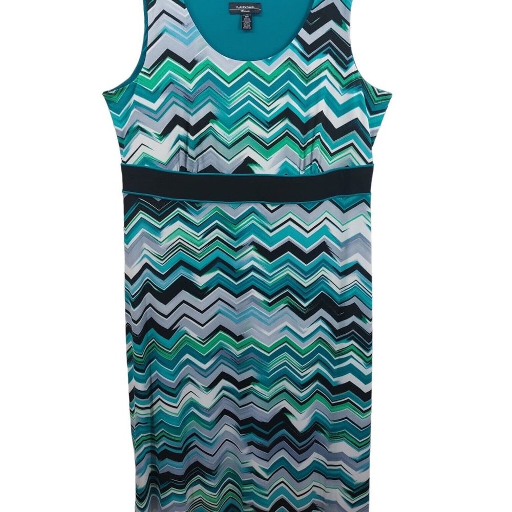 R&M Richards Womens Multicolor Chevron Round Neck Fit & Flare Midi‎ Dress Sz 18W